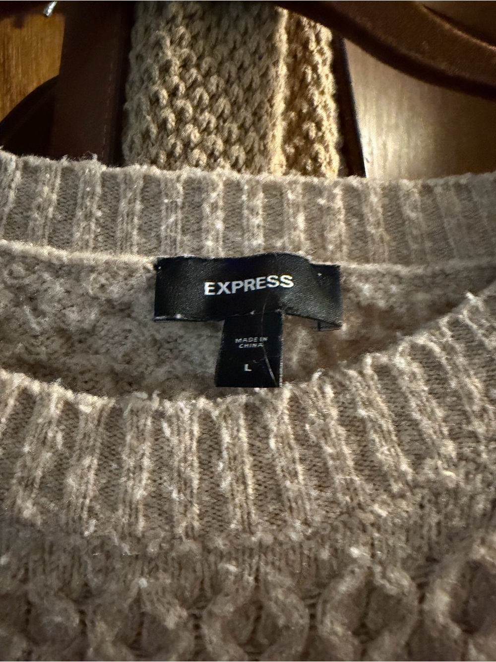 Express Neutral Cream Cable Knit Crew Sweater